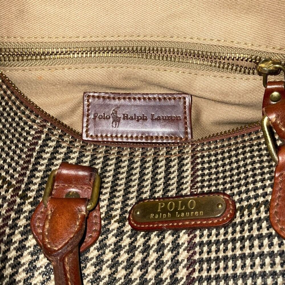 Polo Ralph Lauren Vintage Boston Duffel Top Handle Houndstooth Travel Bag - Picture 13 of 16